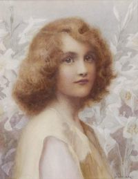 Ryland Henry Porträt einer jungen Frau inmitten von Lilien auf Leinwand