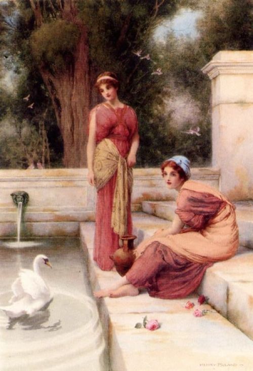 Ryland Henry Two Classical Maidens And A Swan