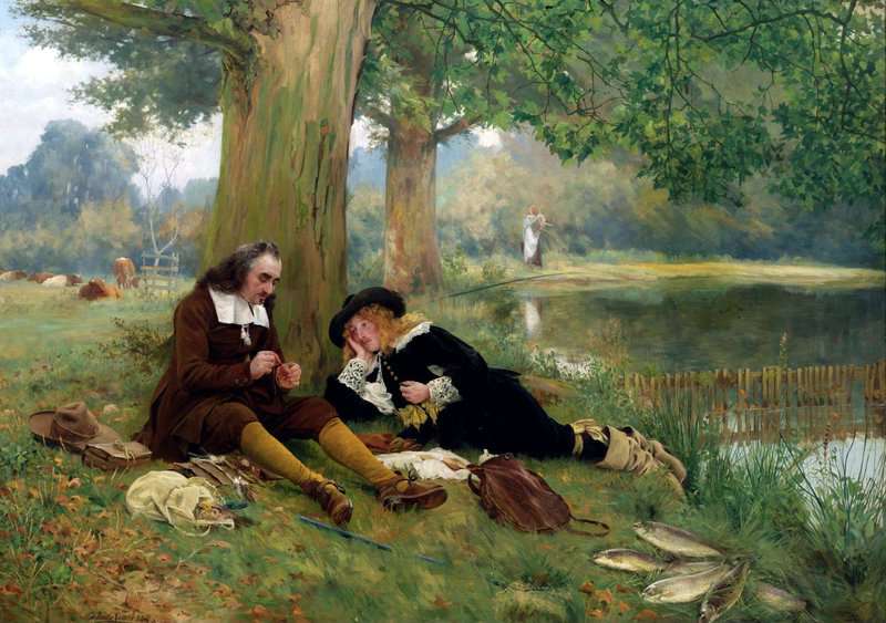 Sadler Walter Dendy Tying A Fly   Izaak Walton And John Offley At The Water S Edge 1884 canvas print