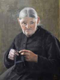 Sahlsten Anna Sofia Knitting Old Woman canvas print