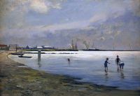 Salmson Hugo Boys Playing In The Water   Motiv From The Port Of Trelleborg canvas print