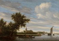 Salomon Van Ruysdael Blick auf den Fluss mit Kirche und Fähre 1649