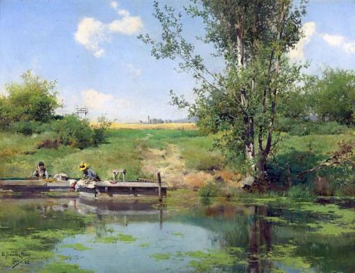 Sanchez Perrier Emilio Laundry At The Edge Of A River 1882 canvas print
