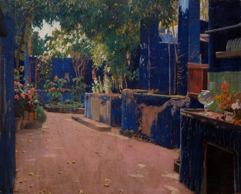 Tableaux sur toile, reproduction de Santiago Rusinol Blue Courtyard Arenys De Munt 1913