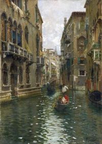 Santoro Rubens: Ein Familienausflug auf einem venezianischen Kanal-Leinwanddruck