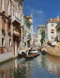 Leinwanddruck Santoro Rubens Gondeln in Venedig
