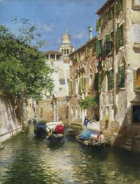 Leinwanddruck Santoro Rubens Gondolieri auf einem venezianischen Kanal