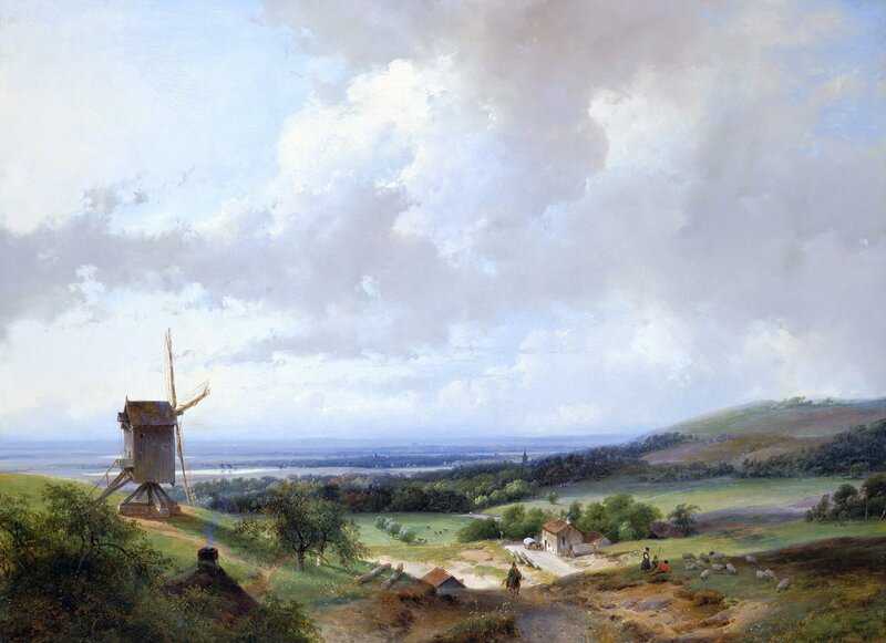 Schelfhout Andreas Shepherds And A Horseman By A Mill Haarlem In The Background 1837 canvas print