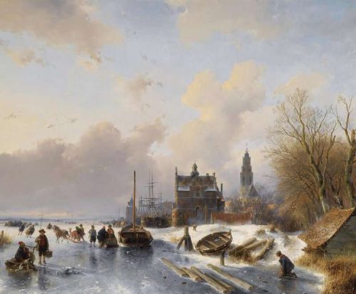 Schelfhout Andreas Skaters On A Frozen River Near A Dutch Town canvas print