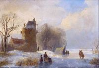 Schelfhout Andreas Skaters On The Ice By A Farmhouse canvas print