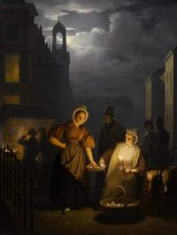Schendel Petrus Van A Moonlight Market In Rotterdam Ca. 1838