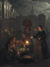 Schendel Petrus Van A Moonlit Vegetable Market On De Grote Markt The Hague 1855