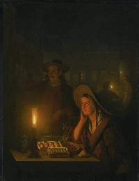 Schendel Petrus Van Fruit Sellers By The Light Of A Paraffin Lamp 1867