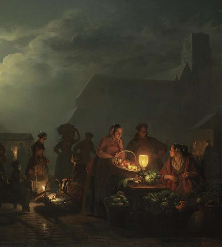Schendel Petrus Van Market Square In Rotterdam At Night 1853 canvas print