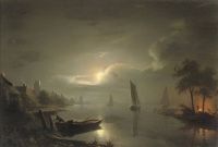 Schendel Petrus Van Sailing At Night Near Rotterdam With The St. Laurenskerk Beyond canvas print
