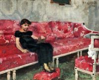 Schjerfbeck Helene Girl On A Red Sofa canvas print