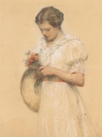Schwartz Frans Ein Mädchen mit einem Blumenstrauß 1913 Leinwanddruck