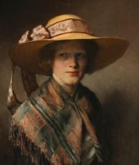 Schwartz Frans Mädchen in einem Strohhut 1915 Leinwanddruck