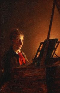Schwartz Frans Porträt der Schwester des Künstlers am Klavier auf Leinwand
