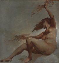 Schwartz Frans Study For A Ceiling Dekor. Floating Female Nude Seen From The Left Lightning