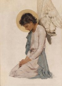Schwartz Frans Studie mit einem betenden Engel 1906 Leinwanddruck