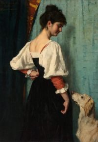 شوارتز تيريز امرأة إيطالية شابة مع عفريت الكلب