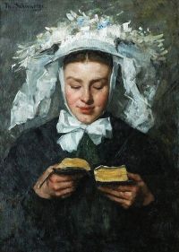 شوارتز تريز ، امرأة شابة تقرأ في زي برابانت