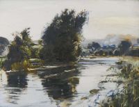 Seago Edward A Steam Train In A River Landscape