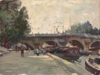 Seago Edward Barges By The Pont Neuf Paris