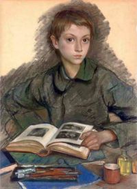 Serebriakova Zinaida Yevgenyevna Portrait Of Aleksandr Serebriakov Studying An Album 1922