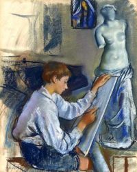 Serebriakova Zinaida Yevgenyevna Portrait Of The Artist S Son Alexandre Sketching In The Artist S Studio Ca. 1922 canvas print