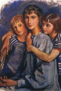 Serebriakova Zinaida Yevgenyevna Self Portrait With Her Daughters canvas print