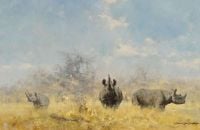 Shepherd David Landscape With Three Rhinoceros canvas print