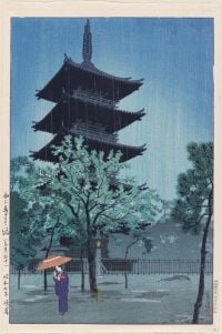 Shiro Kasamatsu Evening Rain Yanaka Pagoda Tokyo 1932