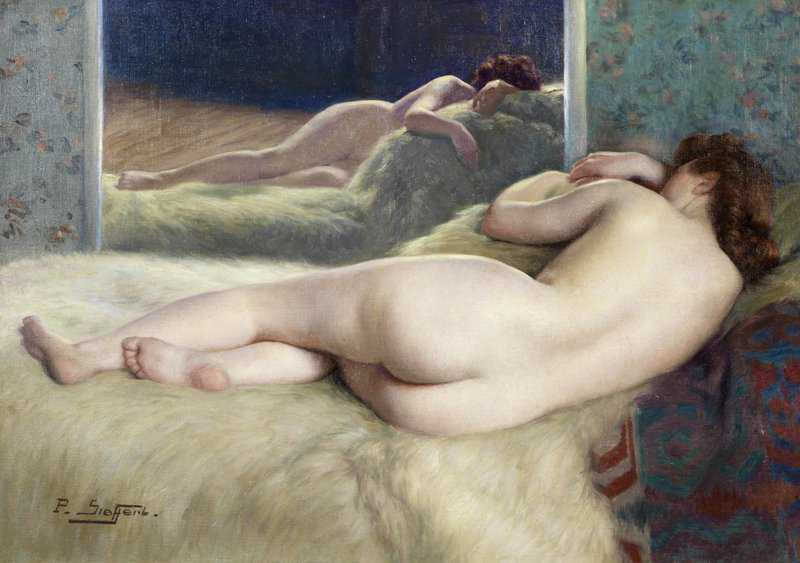 Sieffert Paul Nude On A Bed Reflected In A Mirror canvas print