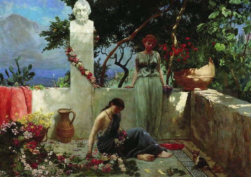 Siemiradzki Henryk Hektor Girls On The Terrace At The Bust Of Homer 1890 canvas print