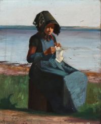 Slott Moller Agnes A Girl Knitting 1884 canvas print