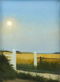 Slott Moller Agnes A White Gate By A Field At Full Moon 1894