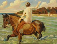 Slott Moller Agnes Back Turned Nude Woman On Horseback In The Shallows canvas print