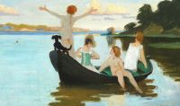 Slott Moller Agnes Bathing Girls In A Rowboat On A Summer Day Just Before Sunset 1890 canvas print