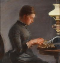 Slott Moller Agnes Interior With A Young Woman Making Lace 1885