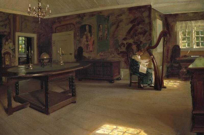 Slott Moller Agnes Interior With A Young Woman Playing The Harp canvas print