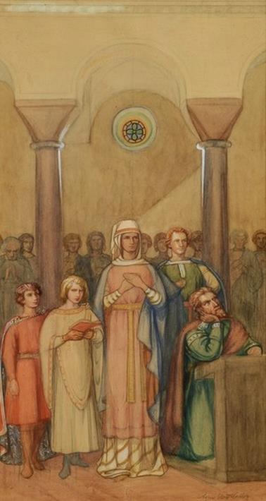 Slott Moller Agnes Kirkeinterior Med Figurer I Middelalderlig Kl Dedragt canvas print
