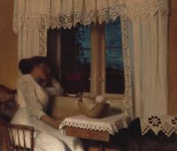 Slott Moller Agnes Longing. A Woman Sits By The Window And Looks Longingly Out At The Dusk canvas print