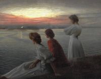 Slott Moller Agnes Midsummer Evening. Three Young Women Enjoying The Warm Summer Night Ca. 1908 canvas print