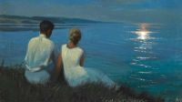 Slott Moller Agnes Moonlight A Young Well Dressed Couple Watching The Moon Shining On The Surface Of The Water