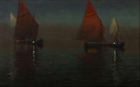 Slott Moller Agnes Night Scene With Boats Presumably Fishing For Sardines canvas print