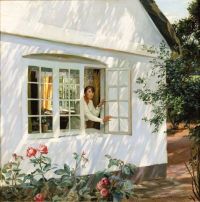 Slott Moller أغنيس سمر مورنينغ. شابة تفتح نافذة الحديقة عام 1918