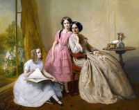 Solomon Abraham A Portrait Of Two Girls With Their Governess
