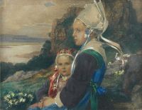 Sonrel Elisabeth Bretonne And Her Girl At The Coast Waterfront canvas print